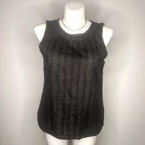 Lucky Brand Top Black Eyelet Lace Lined Sleeveless Crewneck Pull-Over Large